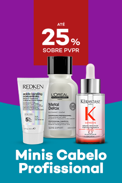 Produtos em tamanho Mini de cabelo profssional com destaque promocional at&eacute; 25% sobre pre&ccedil;o de Venda ao P&uacute;blico Recomendado